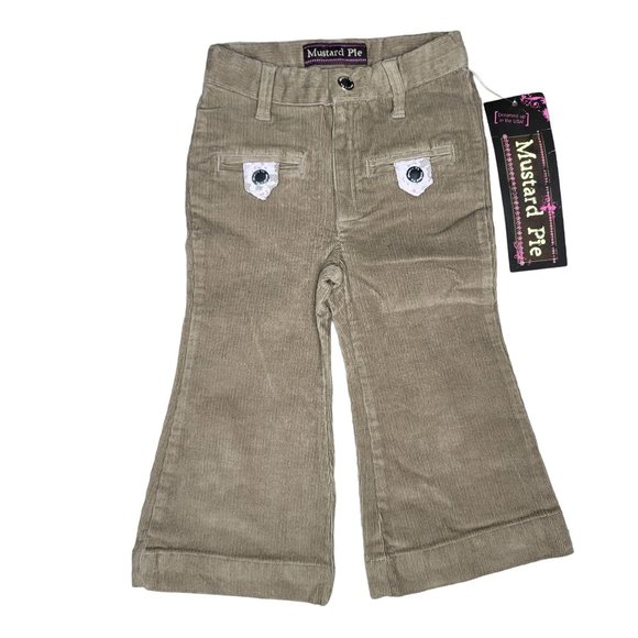 Mustard Pie NWT tan corduroy lace accent bell bottom adjustable pant 12 months - Picture 1 of 6